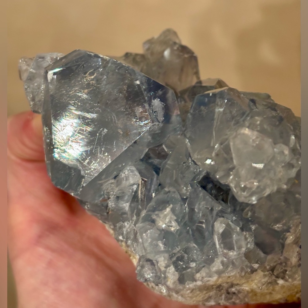 AAA Quality Celestite Geode Cluster, Large Crystal Points >1 lb, Tucson Gem Show
